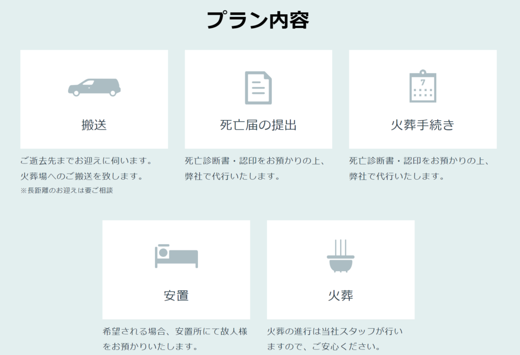 直葬プランの詳細内容
